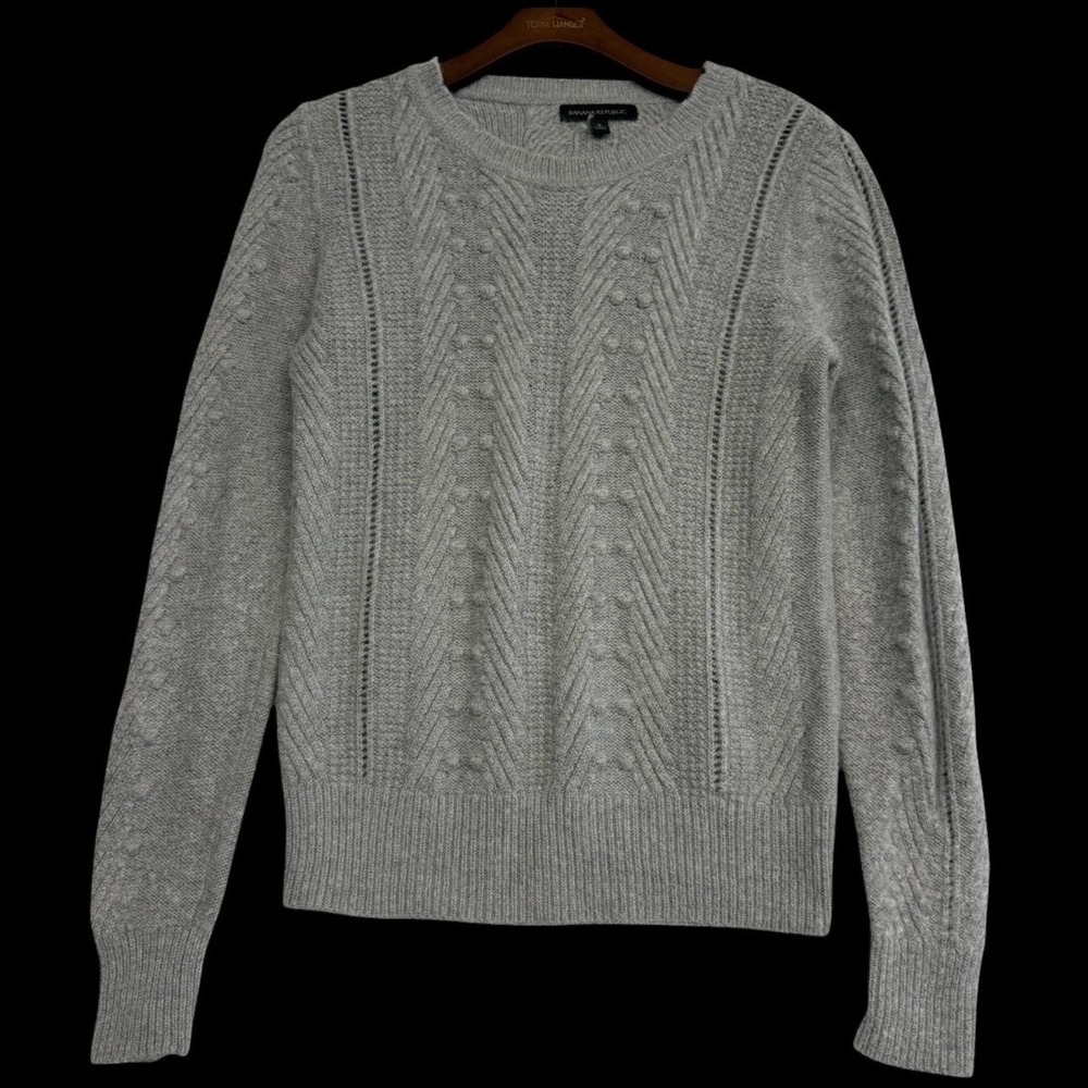 Banana Republic Gray Merino Alpaca Blend Cable Knit Bobble Sweater Small #314